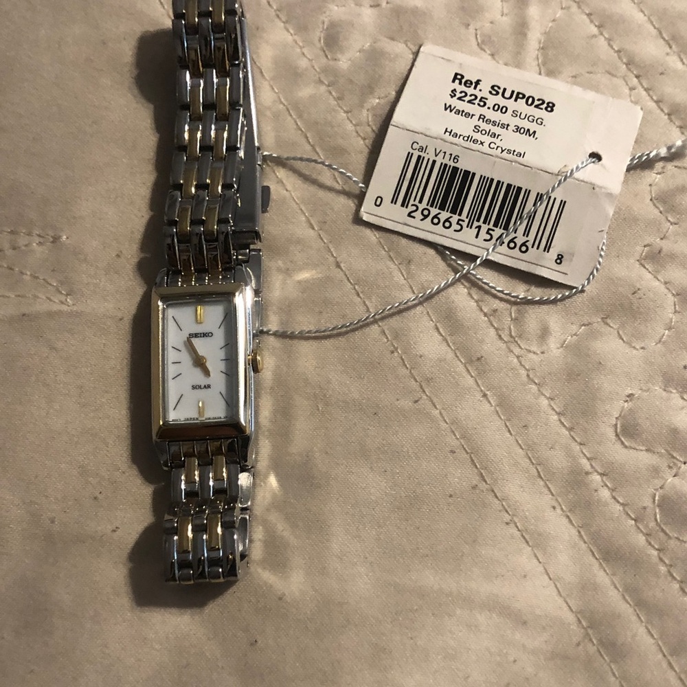 Seiko Women's Two-Tone Solar Rectangle Bracelet Watch - Silver/Gold